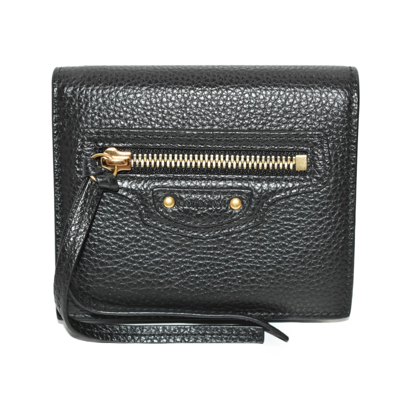 Balenciaga Neo Black Leather Bi Fold Wallet Folding Compact